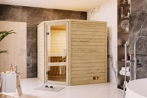 KARIBU Sauna Soodla aus nordischem Fichtenholz für 3 Personen, beige, B/T/H: 196 x 169 x 198 cm - Bild 1