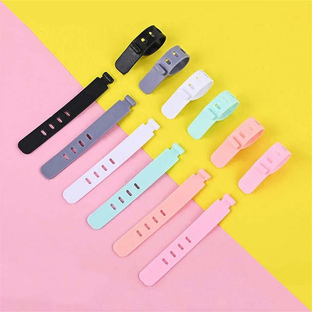 Wiederverwendbare Silikon Kabelbinder Set in Grün und Multicolour für USB-C Kabel und Kopfhörer - Bild 1