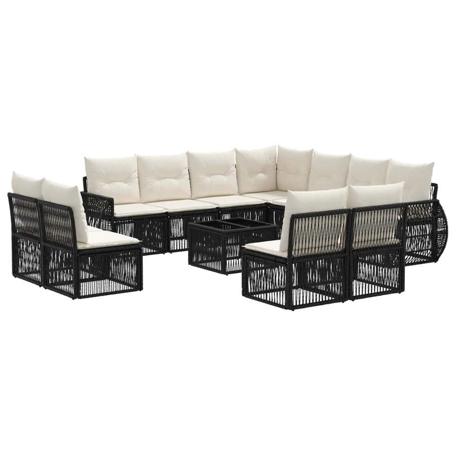 vidaXL 12-teiliges Gartensofa-Set in U-Form aus Poly-Rattan mit Polstern und Couchtisch, Schwarz und Cremeweiß - Bild 2