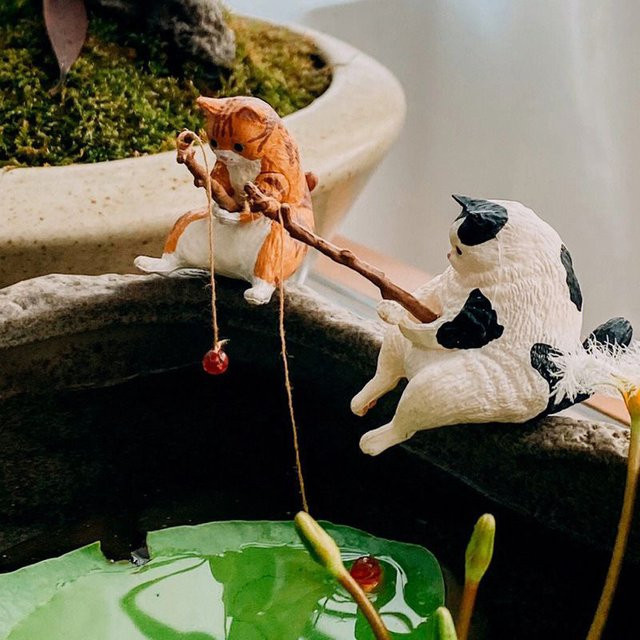 JETTING Katzen-Ornamente als Aquarium-Dekoration, Cartoon-Katzenstatue aus Harz für die Landschaftsgestaltung und Heimdekoration - Bild 1