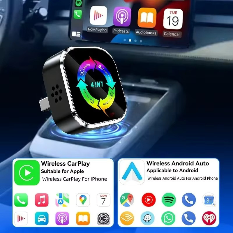 Jumunion Kabelloser 4-in-1 CarPlay und Android Auto Adapter mit AI Box für Apple und Android Spiegelverbindung und Bildschirmprojektion in Schwarz - Bild 2