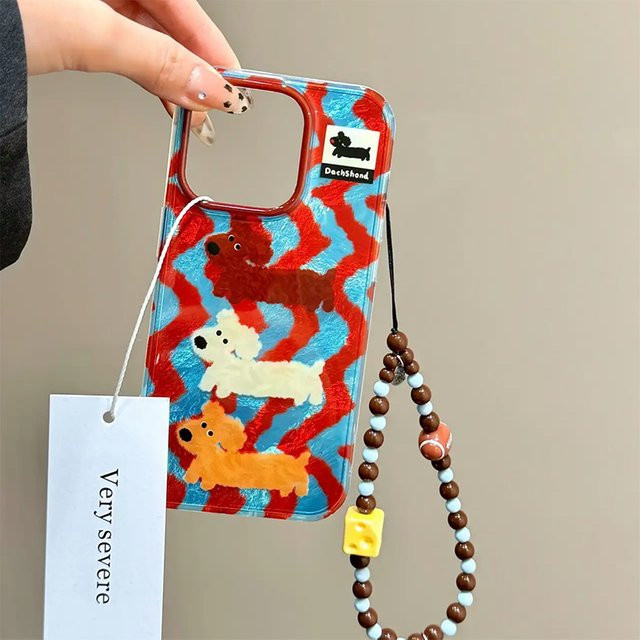 Handyhülle mit Cartoon-Streifen-Hund und Kette für Apple iPhone 16 15 14 13 12 11 Pro Max Plus Mini, Anti-Fall TPU Softshell Abdeckung, Multicolor - Bild 1