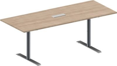 Schäfer Shop Genius Konferenztisch MODENA FLEX in Eiche-Dekor und Weißalu mit 3-fach Anschluss, Rechteckform und T-Fuß Rundrohr, B: 200 cm, T: 80 cm, H: 65-85 cm - Bild 1