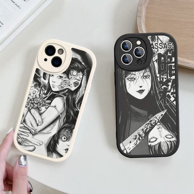 Handyhülle aus Hartleder im Horror Comic Tomie Design für iPhone 15 14 13 12 11 Pro Max XS XR 7 8 Plus, Mehrfarbig - Bild 1