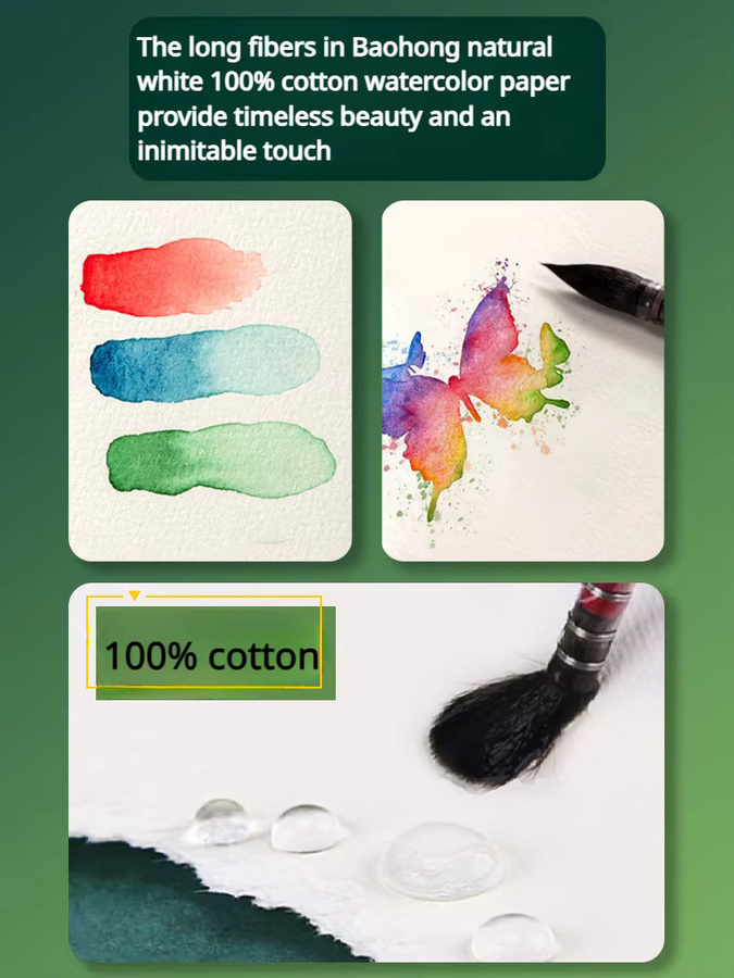 Baohong Aquarellpapierrolle aus 100 % Baumwolle, Weiß, B: 54 cm, L: 10 m, 300 g/m² - Bild 5