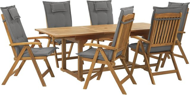 Beliani Gartentisch Set JAVA in Heller Holzfarbe und Grau mit B/T/H: 220 x 90 x 105 cm - Bild 1