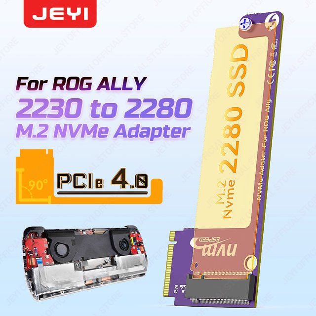 JEYI NVMe M.2 PCIe 4.0 Adapter 2230 auf 2280 Erweiterungskarte für ROG Ally in Gold - Bild 1