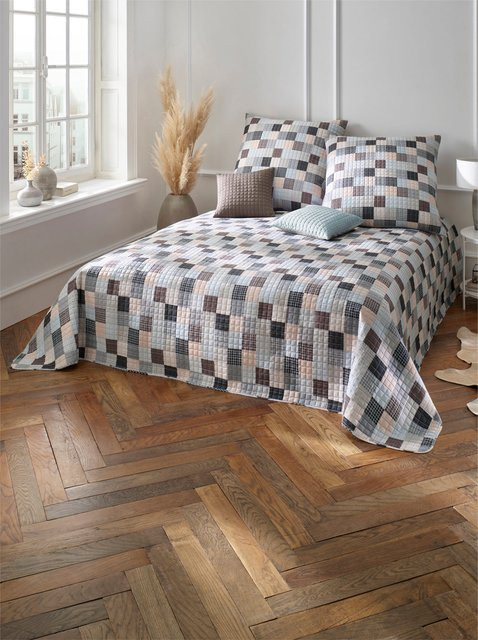 Tagesdecke Heine Home mit 2 Kissenbezügen in Multicolour, Karo-Design, 100% Polyester - Bild 1