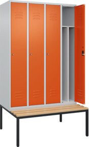 C+P Spind Classic PLUS Garderobenschrank mit Sitzbank, 4 Abteile, Grau/Orange, B/T/H: 212,0 x 120,0 x 81,5 cm - Bild 1