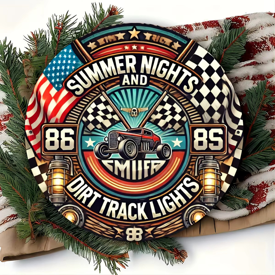 Rundes Aluminiumschild Potdemiel im Vintage-Stil Sommernächte Dirt Track Lights Racing, Mehrzweck-Wanddekoration aus Metall, Durchmesser: 20 cm - Bild 6