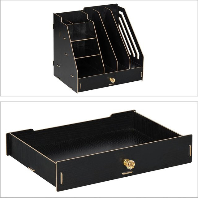 Relaxdays Schreibtisch-Organizer aus MDF in Schwarz mit Stehsammler für A4, B/T/H: 29,5 x 33 x 24 cm - Bild 1
