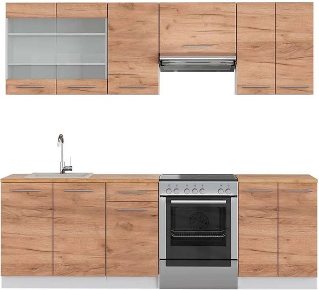 Vicco Fame-Line Küchenzeile Goldkraft Eiche und Weiß, Breite: 240 cm - Bild 1