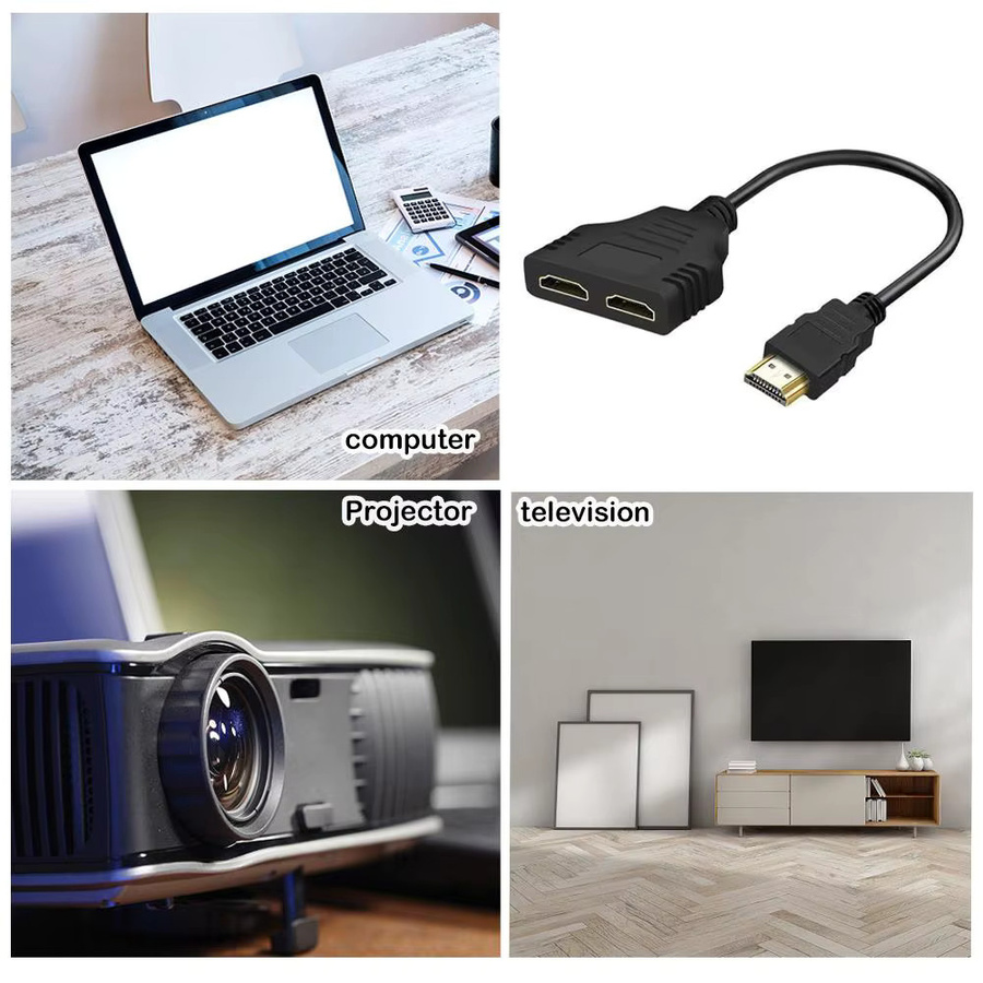 4K UHD HDMI Splitter Adapter Schwarz mit 1 Eingang und 2 Ausgängen für Laptop, TV und Monitor - Bild 4