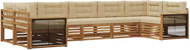 vidaXL Outdoor-Sofagarnitur aus Akazienholz in L-Form mit Kissen, Natur und Beige - Bild 1