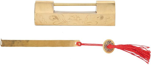 OutsideWorld Messingschloss im antiken chinesischen Stil mit Schlüssel, beige/gold, Höhe: 6,5 cm - Bild 1