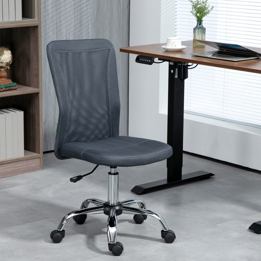 Vinsetto Ergonomischer Bürostuhl von Aosom mit Chromgestell, 360 Grad drehbar und höhenverstellbar, Netzbezug, Dunkelgrau - Bild 2
