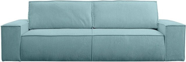 Schlafsofa Amelia Vente-unique in Türkisblau mit Cord-Bezug und Armlehnen, Breite: 257 cm - Bild 1