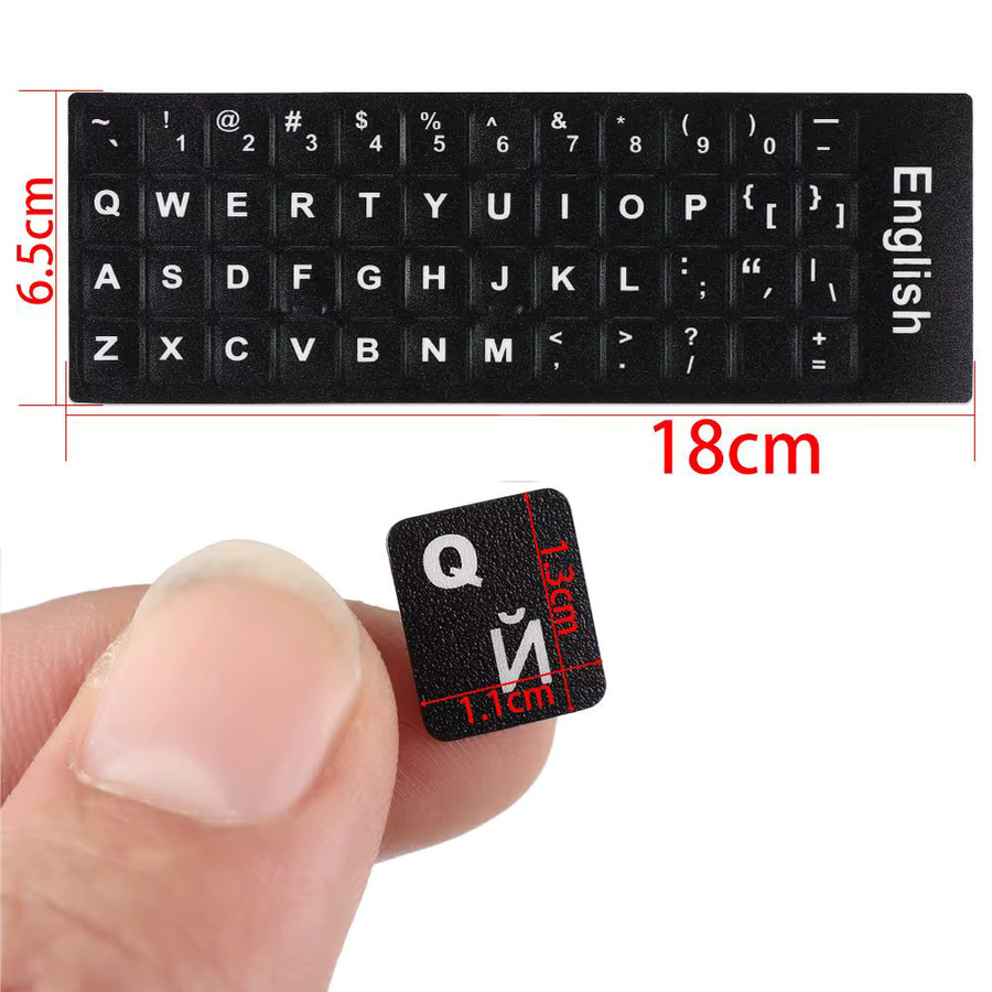 Rutschfeste Tastaturaufkleber für Laptop mit deutsch-arabischem-russischem Alphabet und spanischem Layout in Schwarz - Bild 3