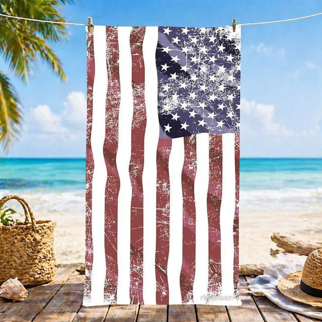 JMG Household Supplies Strandtuch Vintage USA Flagge aus Mikrofaser, schnelltrocknend und sandfrei, Multicolor/Rot, Breite: 60 cm, Höhe: 35 cm - Bild 1