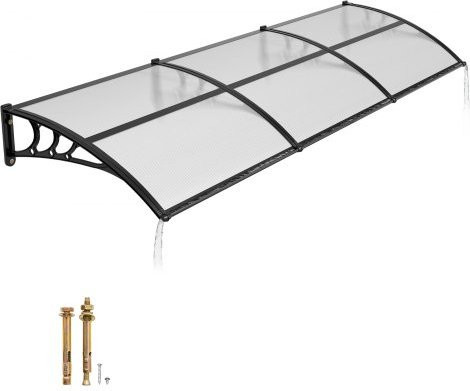 VEVOR Pultbogenvordach für die Haustür mit Entwässerung und ABS-Halterung, Polycarbonat-Überdachung als Regen-, Schnee- und Sonnenschutz für Veranda und Terrasse, Transparent, B/H: 297,5 x 96,5 cm - Bild 1