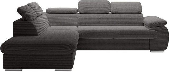 Vente-unique Schlafsofa Fabien in Anthrazitgrau mit Cord-Bezug und L-Form - Bild 1