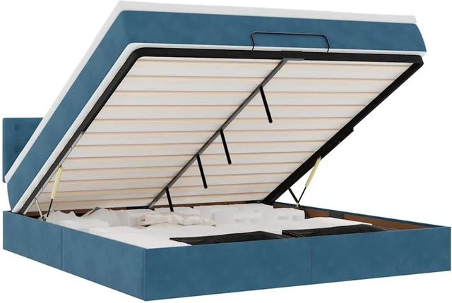vidaXL Ottoman-Bett mit Matratze aus Samt in Dunkelblau, B/T: 180 x 200 cm - Bild 1