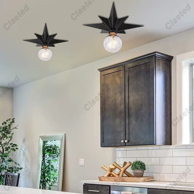 Claeted Stern Deckenleuchte aus Metall in Schwarz mit E27 Fassung für Wohnzimmer, Küche, Flur und Esszimmer - Bild 2