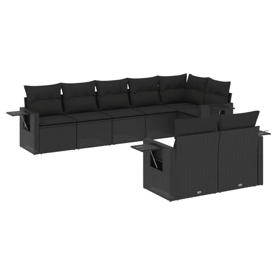 vidaXL 8-tlg Garten-Sofagarnitur in L-Form aus schwarzem Poly-Rattan mit Sitzkissen und Rückenkissen - Bild 2