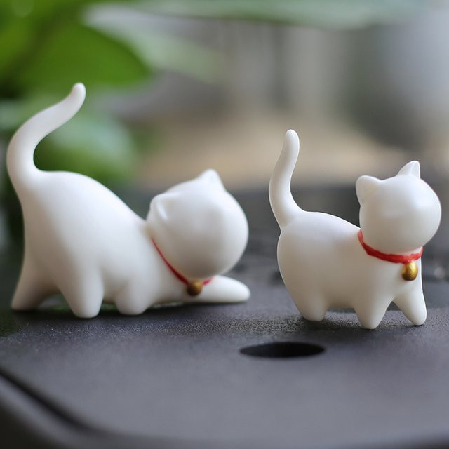 YXYMCF Mini Keramik Katze aus weißem Porzellan als handgefertigte Tee-Pet Dekoration und Tischornament - Bild 1