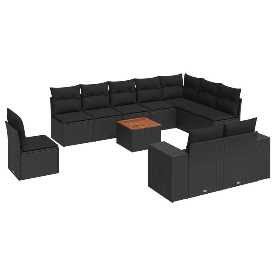 vidaXL 11-tlg Garten-Sofagarnitur in L-Form aus schwarzem Poly-Rattan mit Kissen und pulverbeschichtetem Stahlgestell - Bild 2
