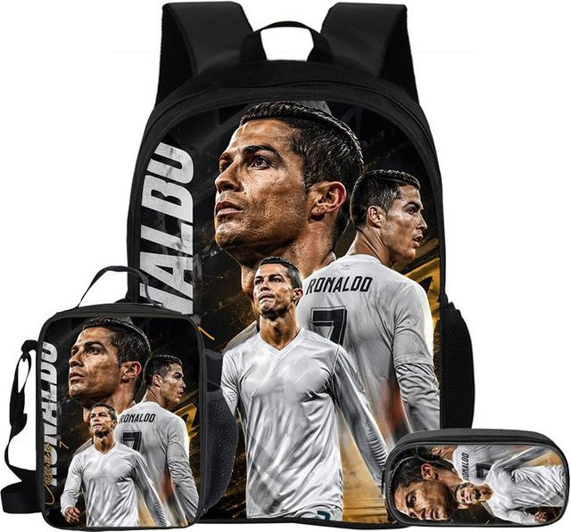 Ronaldo 3-teiliges Schulset mit Rucksack, Federmäppchen und Brotdose in Schwarz von Fancy Style Studio - Bild 1