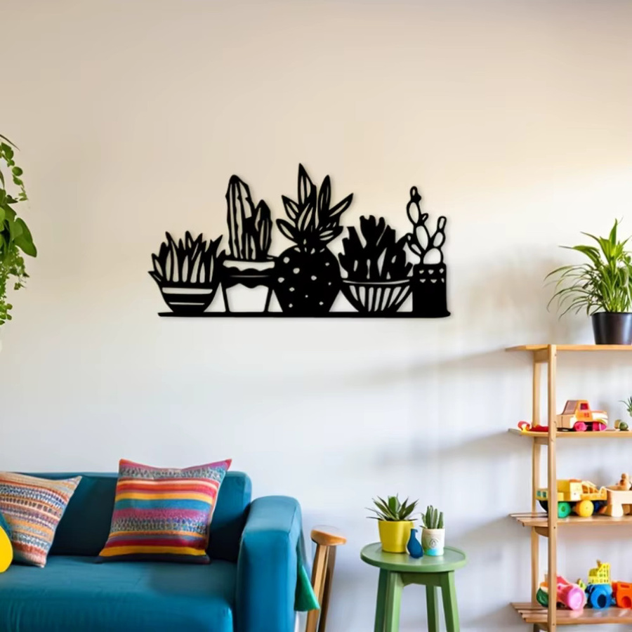 CIFBUY Kaktus Wandkunst aus Metall in Schwarz, Moderne Botanische 2D Silhouette Dekoration für Wohnzimmer, Schlafzimmer und Büro - Bild 4