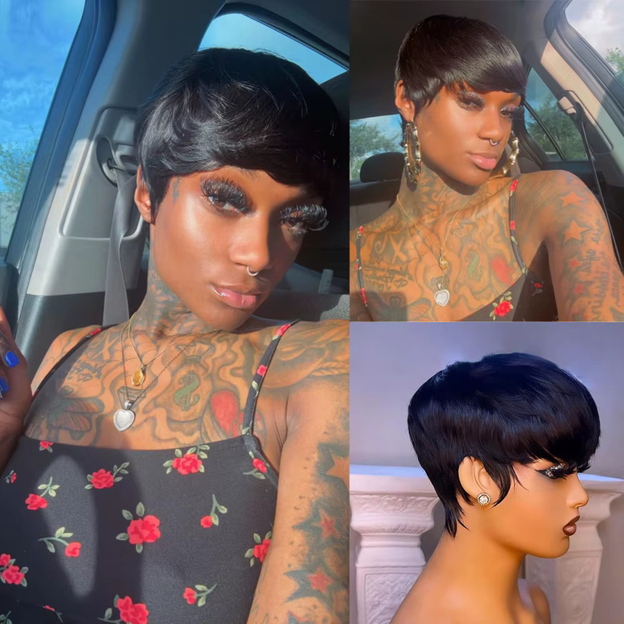 OYM HAIR Pixie-Schnitt-Perücke, brasilianisches Echthaar, Damen - Bild 2