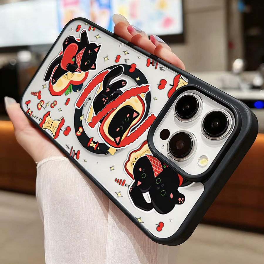 Transparente Handyhülle mit Apfel-Kätzchen Motiv für iPhone 17 16 15 14 13 12 11 Pro Max, stoßfeste Schutzhülle mit kabellosem Laden - Bild 5