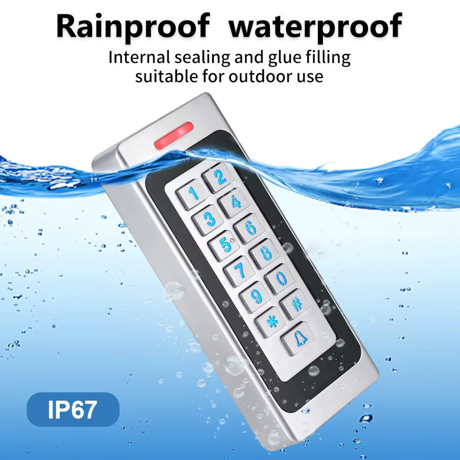 LUCKING DOOR RFID-Digicode-Lesegerät mit Tastatur, IP67 wasserdichte Zugangskontrolltastatur aus Metall, DC10-24V, 3000 Benutzer, Wiegand-Schnittstelle, 26–44 Ausgang, Farben: Schwarz und Silber - Bild 3