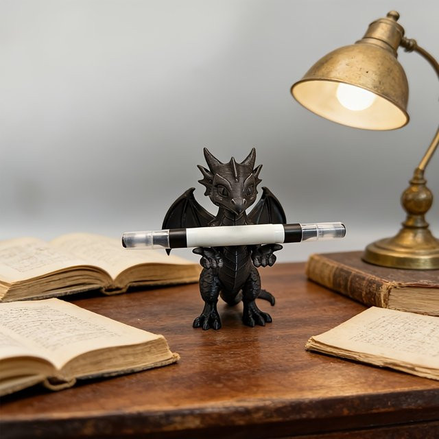 3D-geprägte Drachenstatue als Stifthalter und Schreibtisch-Organizer aus Resin in Schwarz - Bild 1