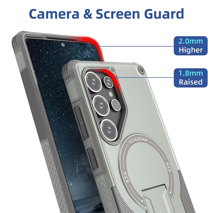 Hidden Fold Stand Strong Wireless Charging Armor Case für Samsung S26 Pro S25Edge S24FE S23 S22 Ultra Plus stoßfeste Hard Cover in Schwarz und Grau - Bild 3