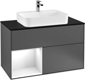V&B Waschtischunterschrank Finion 100 mit Wandbeleuchtung, Anthrazit lackiert, B/T/H: 100 x 50,1 x 50,1 cm - Bild 1