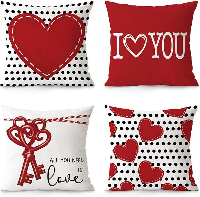 VIKAMA Herzförmiger Kissenbezug für Valentinstag, quadratischer Sofakissenbezug für Schlafzimmer und Heimdekoration, B/T/H: 30 x 30 x 30 cm - Bild 1
