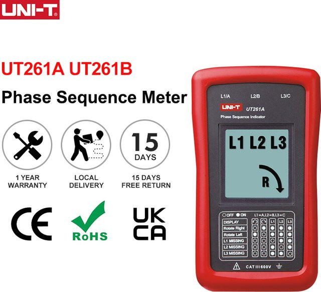 UNI-T Phasenfolgungsmessgerät UT261A UT261B Phasenfehlender Motor Rotationsanzeige Phasenfolgungsdetektor in Rot - Bild 1