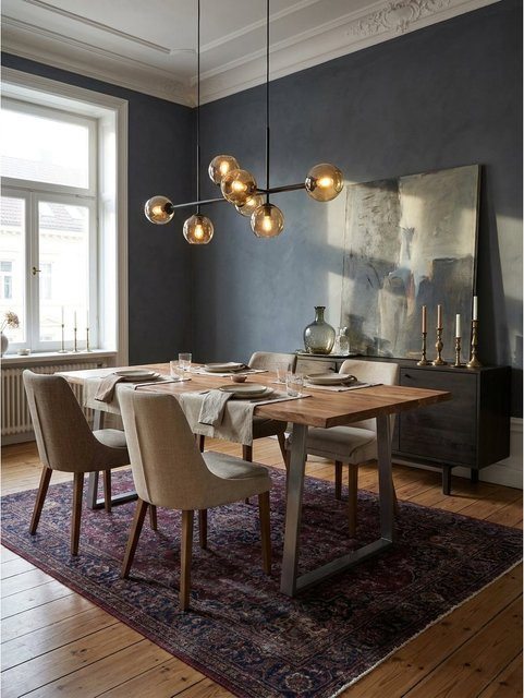 Esstisch aus Massivholz Akazie mit Metall-Trapezgestell von KADIMA DESIGN, Rechteckig, Braun, B/T/H: 140 x 80 x 76 cm - Bild 1