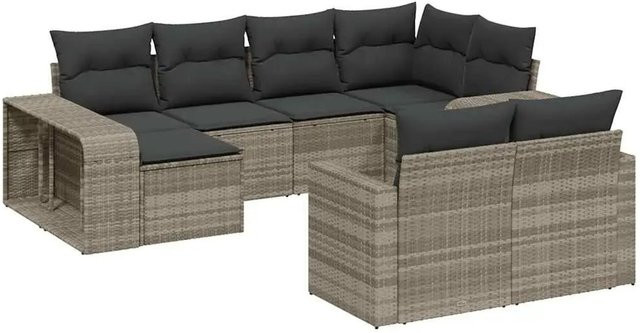 vidaXL 10-teilige Garten-Sofagarnitur aus Poly-Rattan mit Kissen in Hellgrau - Bild 1