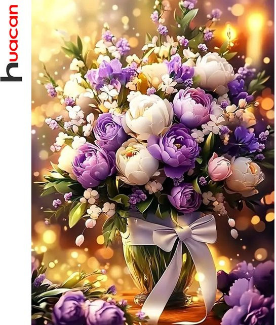 Huacan Diamond Painting Abstrakte Kunst Blumenstrauß Mosaik Kreuzstich Wandkunst Mehrfarbig B: 30,0 cm, H: 20,0 cm - Bild 1