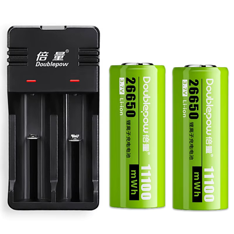 DOUBLEPOW 26650 Lithium-Ionen-Akku 3,7 V mit 11100 mWh und USB-Ladegerät in Grün - Bild 3