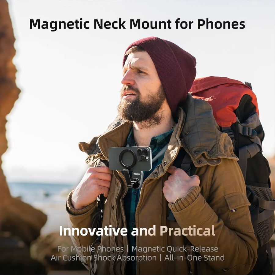 VIKEFON Magnetische Nackenhalterung für POV und Vlog, Freihändiger Handy-Nackenständer mit Gimbal-Funktion, Farbe: Grau - Bild 3