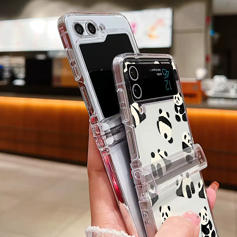 Stoßfeste Cartoon Panda Klarsichthülle für Samsung Galaxy Z Flip 8 7 FE 6 5 4 3, transparente Hartschale - Bild 2