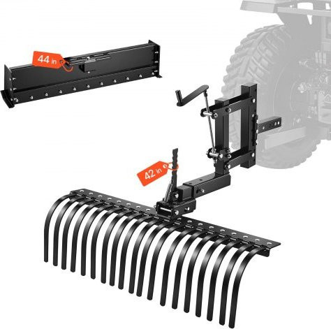 VEVOR Landschaftskamm für Traktoren und ATVs, 3-Punkt-Rasenkamm mit Hebel und Klinge zur Bodenbearbeitung und zum Entfernen von Laub und Rasenfilz, Schwarz, Breite: 106,7 cm - Bild 1