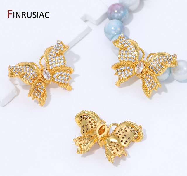 FINRUSIAC Schmetterlings-Abstandshalterperlen, 18K vergoldetes Messing, Zirkonia, Unisex - Bild 1