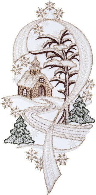 Plauener Stickerei Fensterbild mit Weihnachts- und Wintermotiven in Weiß und Gold - Bild 1