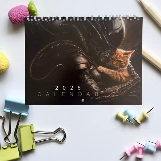 Monatsplaner 2026 Sci-Fi Alien Wandkalender und Desktopkalender in Schwarz und Multicolour - Bild 1